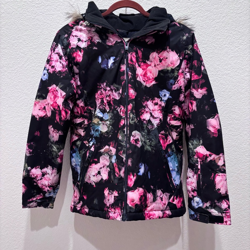 Roxy Girls Floral Ski Jacket Faux Fur Hood Waterproof XXL